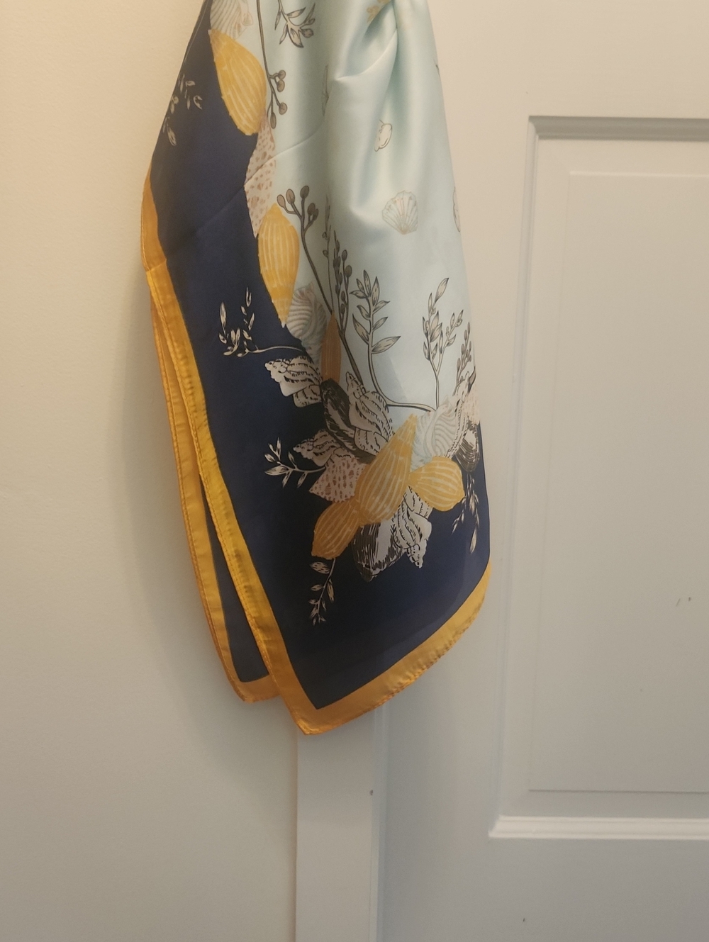 NWT GOLD, WHITE, LIGHT BLUE & NAVY SILK SCARF by J.S Ondo.  Portugal Putchase